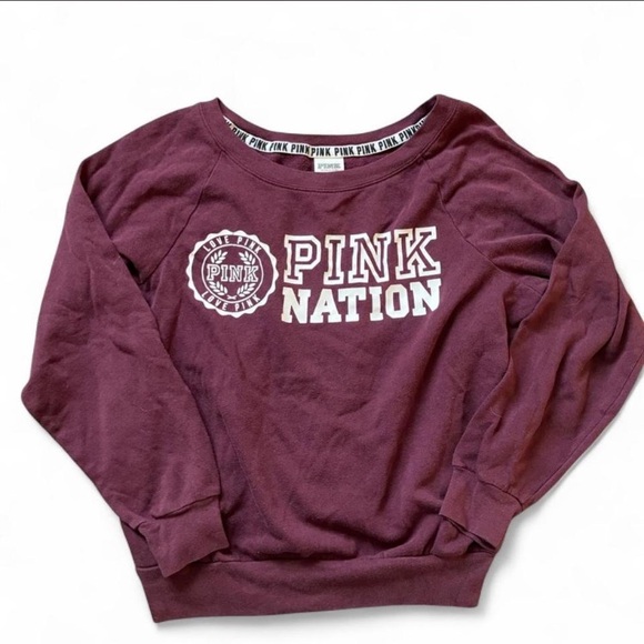 Victoria's Secret Sweaters - Victoria's Secret Pink Nation Burgundy Crewneck Sweater